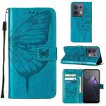 For OPPO Reno8 Embossed Butterfly Flip Leather Phone Case(Blue)