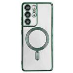For Samsung Galaxy S21 Ultra 5G Electroplated Frame MagSafe Magnetic Phone Case(Dark Green)
