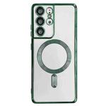 For Samsung Galaxy S21+ 5G Electroplated Frame MagSafe Magnetic Phone Case(Dark Green)
