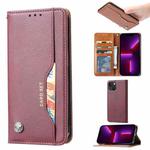 For iPhone 14 Plus Knead Skin Texture Horizontal Flip Leather Case (Wine Red)