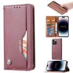 For iPhone 14 Pro Max Knead Skin Texture Horizontal Flip Leather Case (Wine Red)