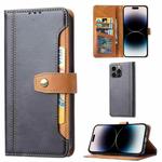 For iPhone 14 Pro Max Calf Texture Double Fold Clasp Horizontal Flip Leather Case (Black)
