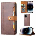 For iPhone 14 Pro Max Calf Texture Double Fold Clasp Horizontal Flip Leather Case (Brown)