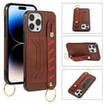 For iPhone 14 Pro Max Wristband Wallet Leather Phone Case (Brown)