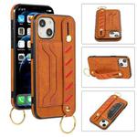 For iPhone 14 Plus Wristband Wallet Leather Phone Case (Yellow)