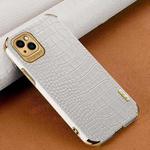 For iPhone 14 Max 6D Electroplating Crocodile Texture Phone Case(White)