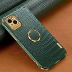 For iPhone 14 6D Electroplating Crocodile Texture Phone Case With Holder (Green)