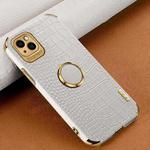 For iPhone 14 Pro Max 6D Electroplating Crocodile Texture Phone Case With Holder (White)