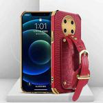 For Honor X9 Electroplated TPU Crocodile Pattern Leather Case with Wrist Strap(Red)