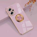 For Xiaomi Redmi Note 11T Pro 6D Electroplating Full Coverage Silicone Protective Case with Magnetic Ring Holder(Light Purple)