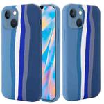 For iPhone 14 Plus Rainbow Liquid Silicone Phone Case (Blue)