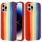 For iPhone 14 Pro Max Rainbow Liquid Silicone Phone Case (Red)