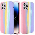 For iPhone 14 Pro Max Rainbow Liquid Silicone Phone Case (Pink)