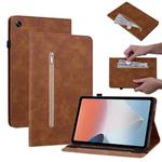For OPPO Pad Air Skin Feel Solid Color Zipper Leather Tablet Case(Brown)