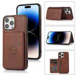 For iPhone 14 Pro Max Calf Texture Magnetic Card Bag Case (Coffee)