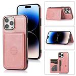 For iPhone 14 Pro Max Calf Texture Magnetic Card Bag Case (Rose Gold)