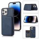 For iPhone 14 Pro Calf Texture Magnetic Card Bag Case(Blue)