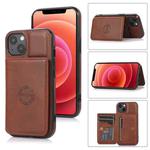 For iPhone 14 Plus Calf Texture Magnetic Card Bag Case (Coffee)