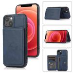 For iPhone 14 Plus Calf Texture Magnetic Card Bag Case (Blue)