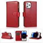 For iPhone 14 Pro Multifunctional 9 Card Slots Leather Case(Red)