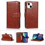 For iPhone 14 Plus Multifunctional 9 Card Slots Leather Case (Brown)