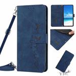 For Motorola Moto E20/E30/E40 Skin Feel Heart Pattern Leather Phone Case With Lanyard(Blue)