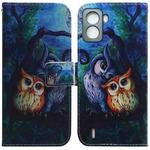 For Tecno Pop 6 No Fingerprints Coloured Drawing Leather Phone Case(Oil Painting Owl)