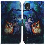 For Nokia C2 2nd Edition Coloured Drawing Leather Phone Case(Oil Painting Owl)