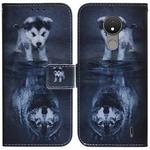 For Nokia C21 Coloured Drawing Leather Phone Case(Wolf and Dog)