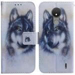 For Nokia C21 Coloured Drawing Leather Phone Case(White Wolf)