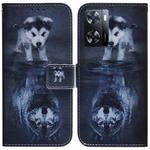 For OPPO A57 2022 4G/A57 2022 5G/Realme Q5i/Realme V23 5G/Realme Narzo 50 5G/A77 5G  Coloured Drawing Leather Phone Case(Wolf and Dog)