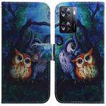 For OPPO A57 2022 4G/A57 2022 5G/Realme Q5i/Realme V23 5G/Realme Narzo 50 5G/A77 5G  Coloured Drawing Leather Phone Case(Oil Painting Owl)