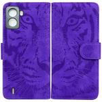 For Tecno Pop 6 No Fingerprints Tiger Embossing Pattern Horizontal Flip Leather Phone Case(Purple)