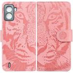 For Tecno Pop 6 No Fingerprints Tiger Embossing Pattern Horizontal Flip Leather Phone Case(Pink)