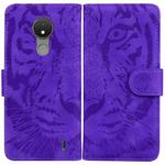 For Nokia C21 Tiger Embossing Pattern Horizontal Flip Leather Phone Case(Purple)