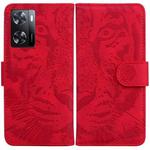 For OPPO A57 2022 4G/A57 2022 5G/Realme Q5i/Realme V23 5G/Realme Narzo 50 5G/A77 5G Tiger Embossing Pattern Horizontal Flip Leather Phone Case(Red)