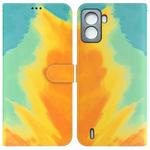 For Tecno Pop 6 No Fingerprints Watercolor Pattern Horizontal Flip Leather Phone Case(Autumn Leaf Color)