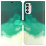 For Motorola Moto G62 5G Watercolor Pattern Horizontal Flip Leather Phone Case(Cyan Green)