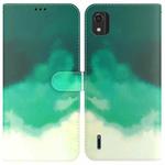 For Nokia C2 2nd Edition Watercolor Pattern Horizontal Flip Leather Phone Case(Cyan Green)