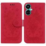 For Tecno Camon 19 Pro 5G Butterfly Rose Embossed Leather Phone Case(Red)