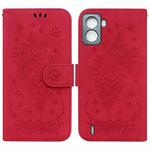 For Tecno Pop 6 No Fingerprints Butterfly Rose Embossed Leather Phone Case(Red)