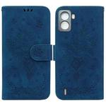 For Tecno Pop 6 No Fingerprints Butterfly Rose Embossed Leather Phone Case(Blue)