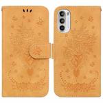For Motorola Moto G62 5G Butterfly Rose Embossed Leather Phone Case(Yellow)