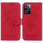 For OPPO A57 2022 4G/A57 2022 5G/Realme Q5i/Realme V23 5G/Realme Narzo 50 5G/A77 5G Butterfly Rose Embossed Leather Phone Case(Red)