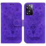 For OPPO A57 2022 4G/A57 2022 5G/Realme Q5i/Realme V23 5G/Realme Narzo 50 5G/A77 5G Butterfly Rose Embossed Leather Phone Case(Purple)