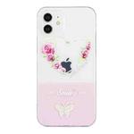 For iPhone 12 Bronzing Butterfly Flower Phone Case(Rose Heart)