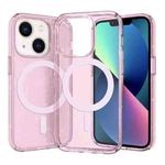 For iPhone 14 Plus Crystal Clear MagSafe Phone Case (Glitter Pink)