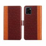 For vivo Y15s Foreign Version Ostrich Texture Flip Leather Phone Case(Brown)