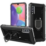For Galaxy A70 Carbon Fiber Protective Case with 360 Degree Rotating Ring Holder(Black)