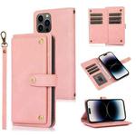 For iPhone 14 Pro Max Lanyard Leather Phone Case (Pink)